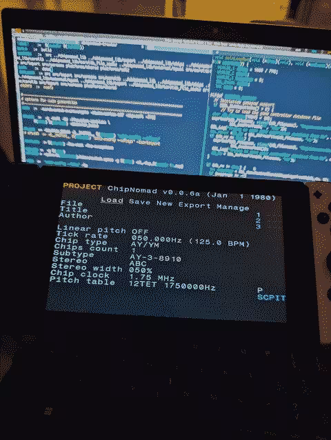 Chipnomad tracker running on the nintendo switch